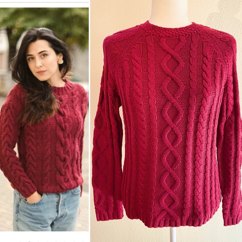 Macy's Charter Club Cranberry Red Chunky Cable Knit Sweater